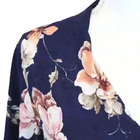 GILLI Navy Floral Midi Dress (Modcloth Brand) Short Sleeve V-Neck Stretch Size L - Picture 6 of 8